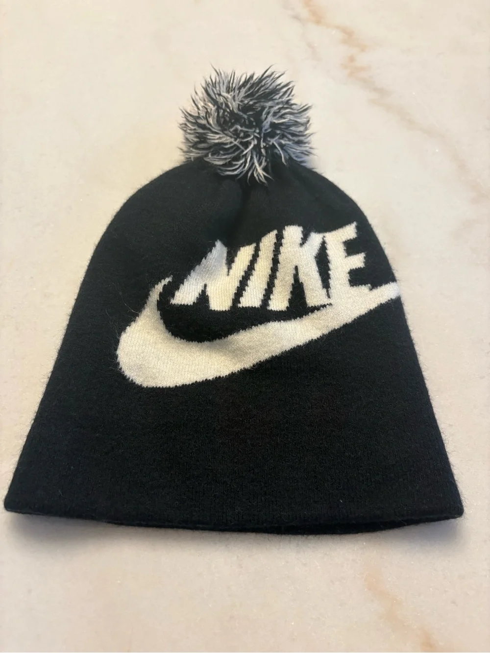 Nike Black and White Pom Knit Beanie for Kids